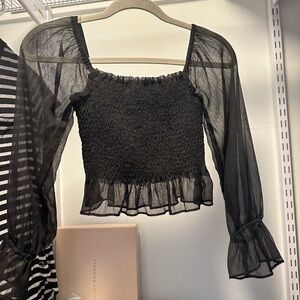 Le Lis Black Smocked Ruffled Blouse
